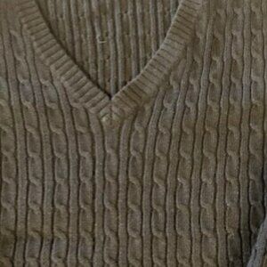 Lands' End V-Neck Baby Cable Sweater, Size L, Black